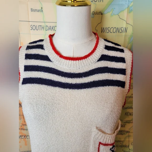 Keneth Too! Nautical Striped Sleeveless Sweater Size  L - Picture 2 of 14